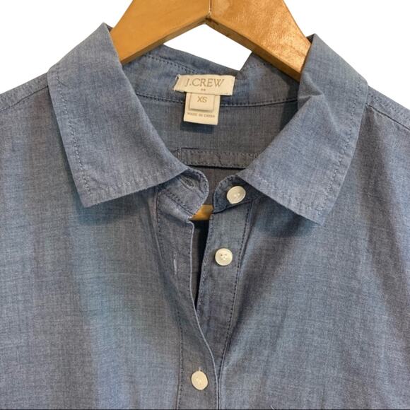 J. Crew Factory Dark Blue Chambray Long Sleeve Button Down Popover Shirt - Picture 2 of 7